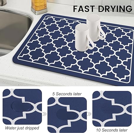Dish Drying Mat Super Absorbent Drying Mat Large Dish Drying Mats for Kitchen Counter Easy clean Dish Mat Kitchen Drying Mat 15"x 18" Black