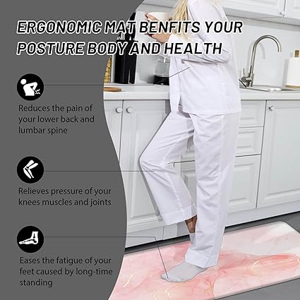 Cushioned Anti Fatigue Set of 2 Abstract Marble Waterproof Non Slip Waterproof Non Slip Kitchen Floor Mat Comfort Memory Foam Standing Mat for Kitchen Floor, Blue