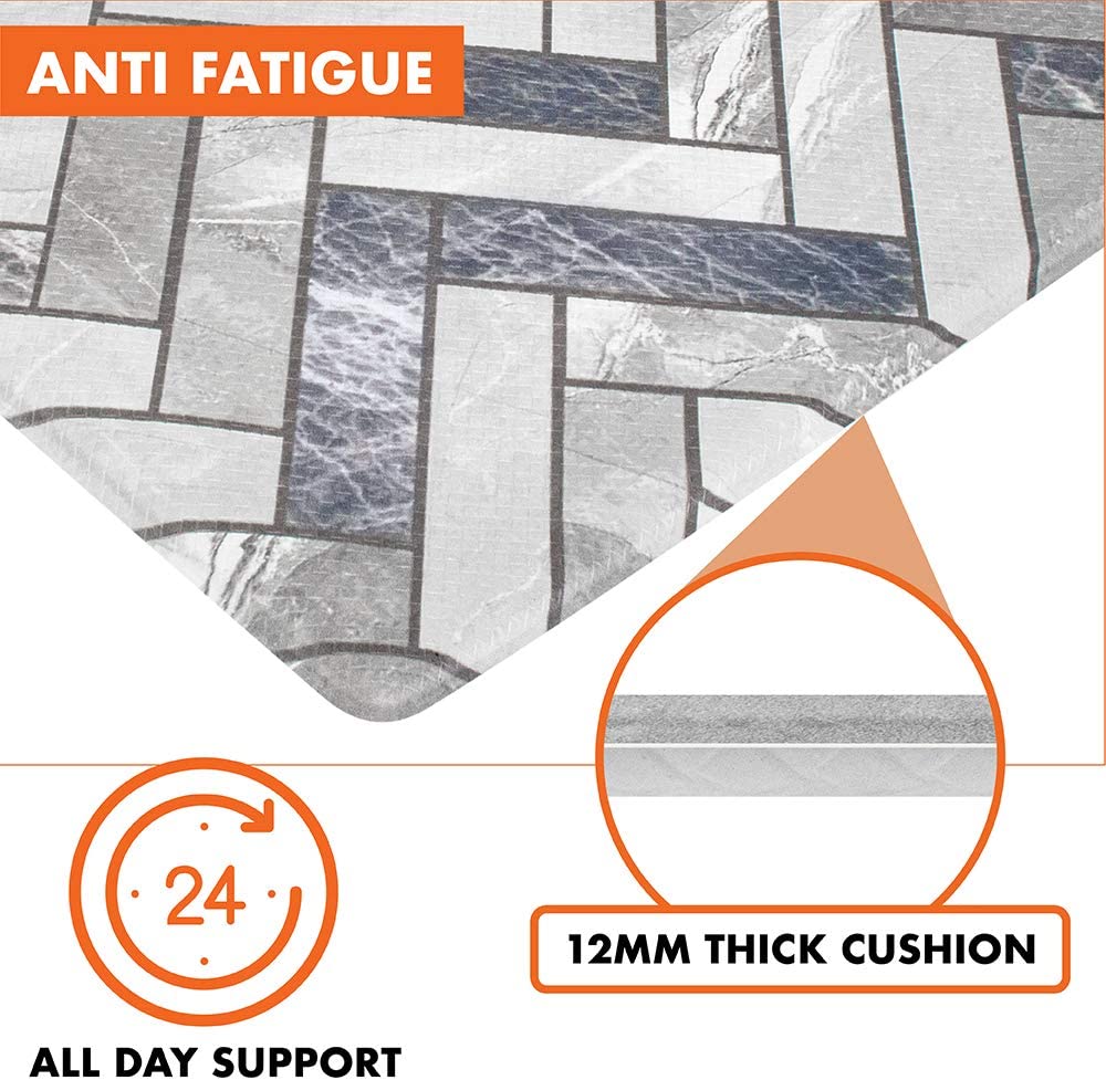 Anti Fatigue Reversible Cushioned Memory Foam Kitchen Rug Pad, 32x17 (Marble Gray)