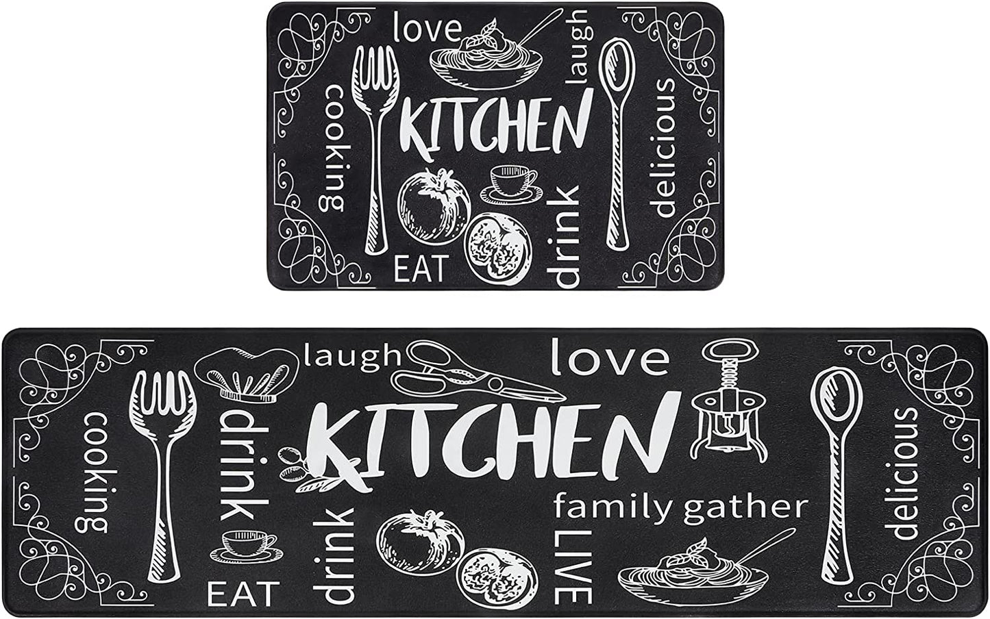 Anti Fatigue Kitchen Rug Sets 2 Piece Waterproof Non Slip Kitchen Floor Mats-17"x48"+17"x28"