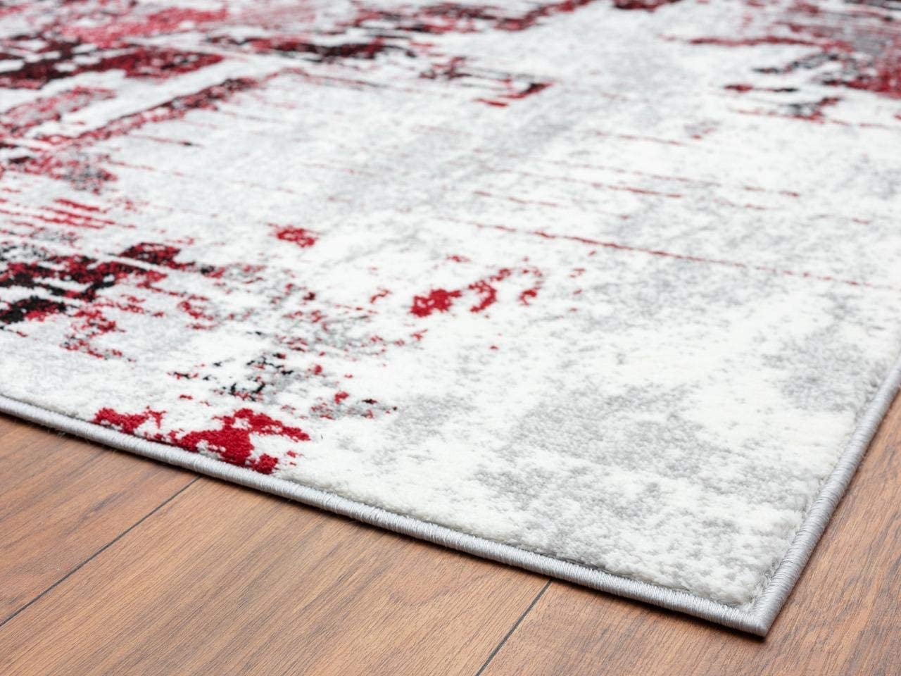 Modern Abstract Grey Ivory Red Soft Area Rug