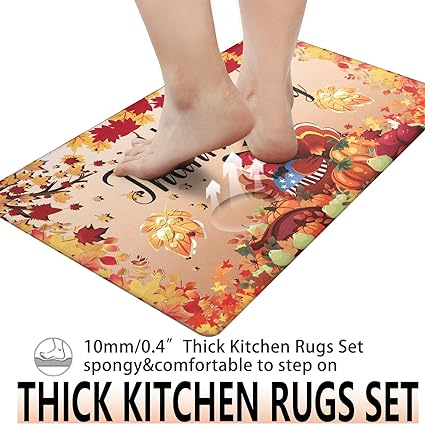 Ocean Themed Waterproof Non Slip Kitchen Floor Mats Coastal Beach Anti Fatigue Mat Seashell Coral Starfish Decorative Mat for Home Kitchen Sink EntranceSet of 2
