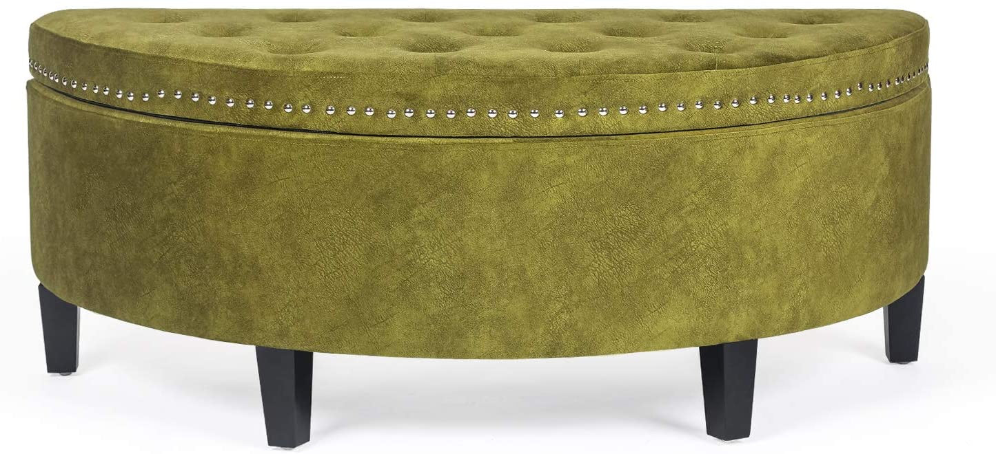 Storage Ottoman Bench Tufted Half Moon Bench for Entryway Living Room