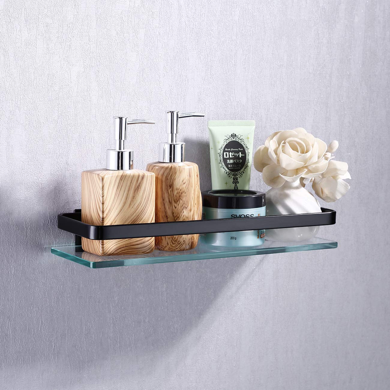 Heavy Duty Wall Mounted Corner Shelves Aluminum Tempered Glass Storage Hanging 1-Tier