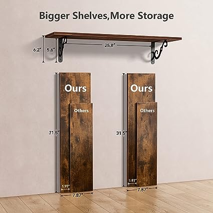 1.5 Inch Large Floating Shelves for Home Decor Set of 2