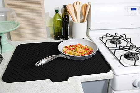 Silicone Dish Hygienic Sturdy Compact Easy to Clean Drying Mat with Built-in Drain Lip, 23 X 17 (Grey)