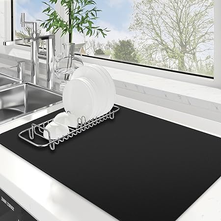 Dish Drying Mat Super Absorbent Drying Mat Large Dish Drying Mats for Kitchen Counter Easy clean Dish Mat Kitchen Drying Mat 15"x 18" Black