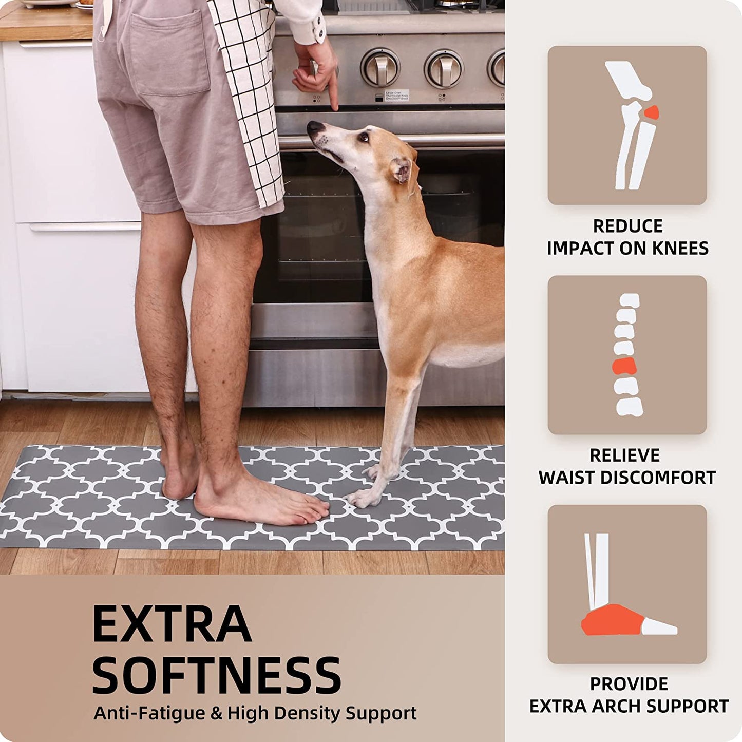 1/2 Inch Thick Cushioned Anti Fatigue Waterproof Kitchen Rug, 17.3"x28"- Grey