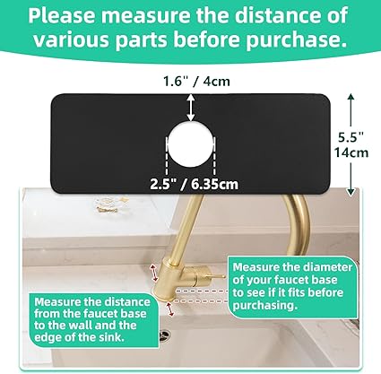 Diatomite, Cuttable Mat for Kitchen Sink 14.5''x5.5'' (Black, 1 Pack)