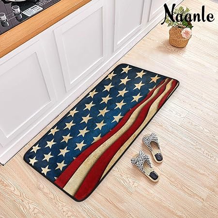 4th of July Anti Fatigue American Flag Non Slip Absorbent Floor Carpet Yoga Mat (3' in Diameter)