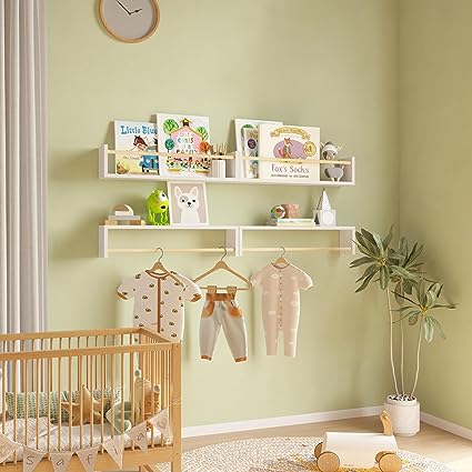 16.5 Inch Floating Bookshelves for Nursery Decor & Playroom Decor, Set of 4, (Natural Wood)