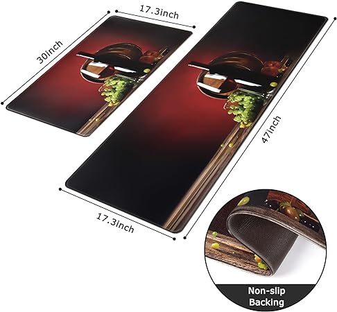 2 PCS Floral Cushioned Anti-Fatigue Kitchen Rugs, Kitchen Mats for Kitchen Floor Laundry Office