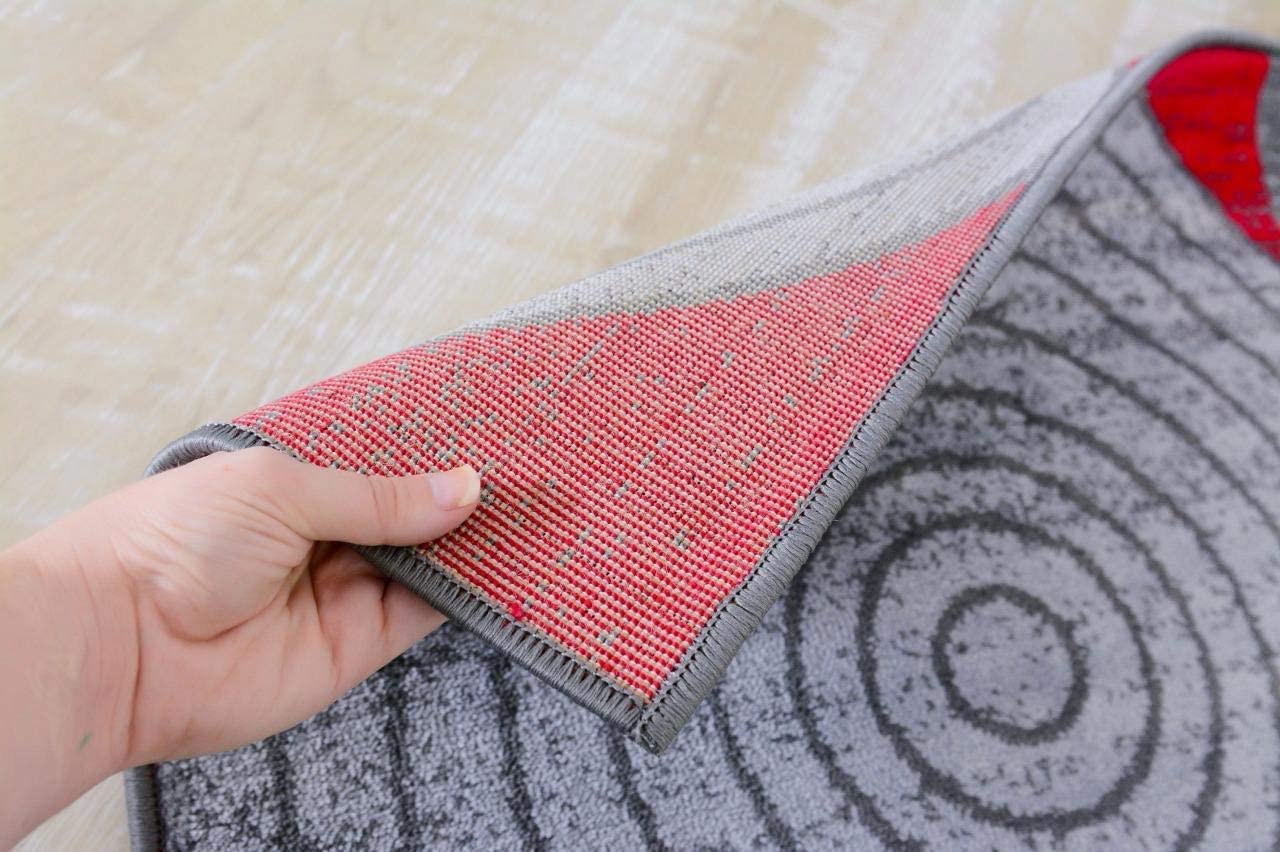 Modern Trendz Abstract Circle Grey Red Premium Soft Area Rug