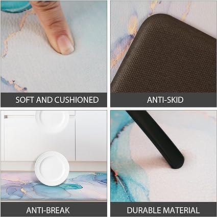 Cushioned Anti Fatigue Set of 2 Abstract Marble Waterproof Non Slip Waterproof Non Slip Kitchen Floor Mat Comfort Memory Foam Standing Mat for Kitchen Floor, Blue