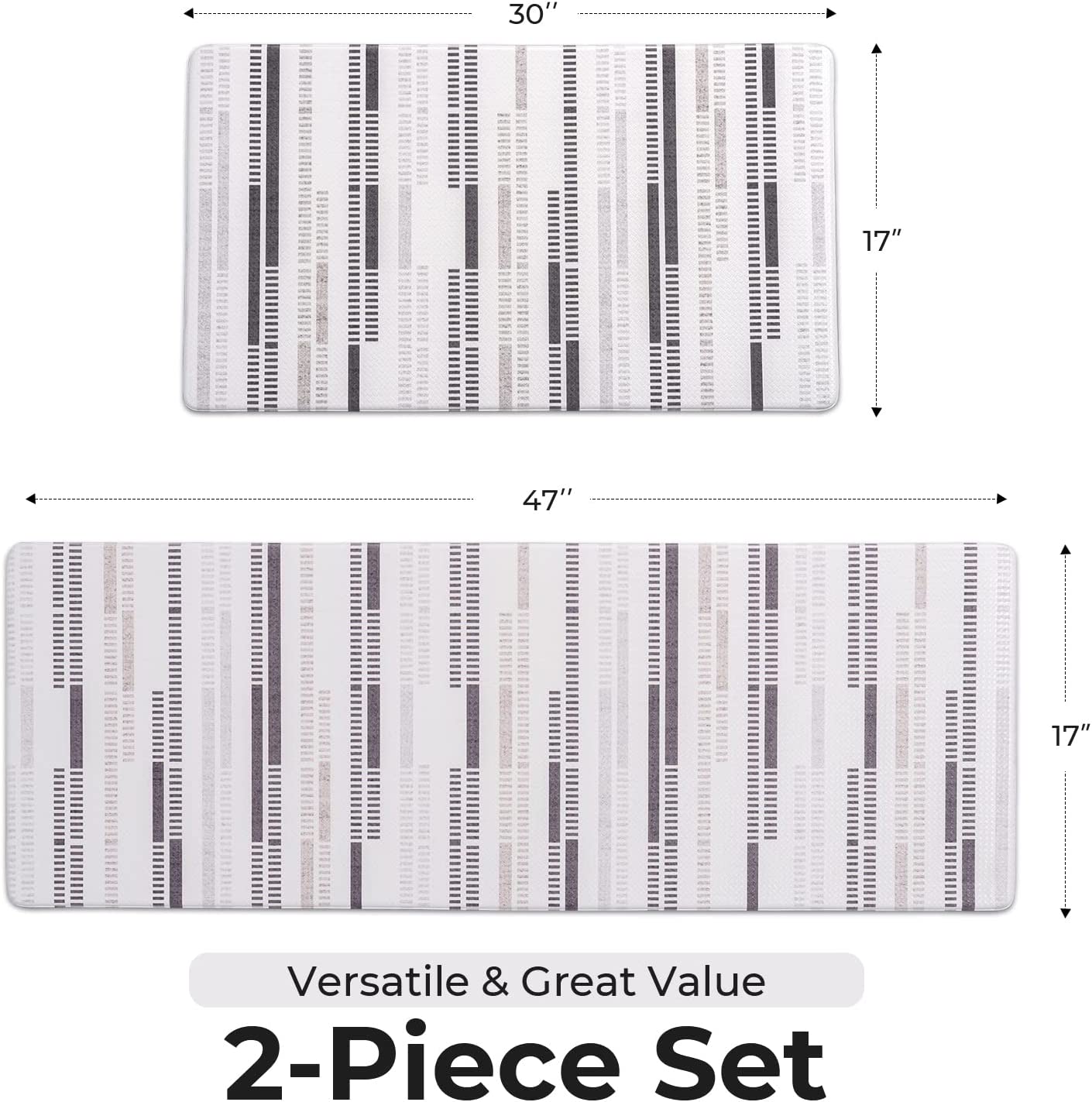 Set of 2, Anti-Fatigue Cushioned Memory Foam Waterproof Non Slip Comfort Mat, 17"x30"+17"x47"