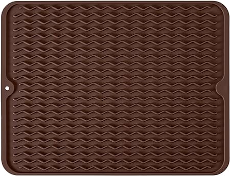 Silicone Non-Slip Easy Heat-resistant Dish Drainer Mat for Kitchen Counter, Sink, Refrigerator or Drawer liner (16" x 12", BLACK)