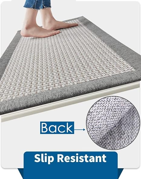 Set of 2 Twill Non Skid Washable Farmhouse Kitchen Floor Mats, 20"x32 + 20"x48