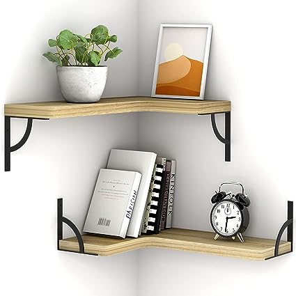 Set of 4, Corner Wood Display Storage Wall Mounted Floating Shelves