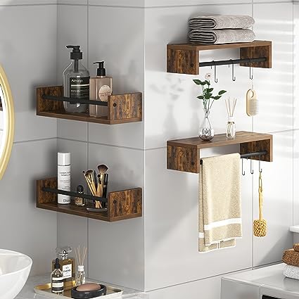 15" Floating Wall Mounted Hanging Shelf Set of 4, Rustic Brown 00901XFS