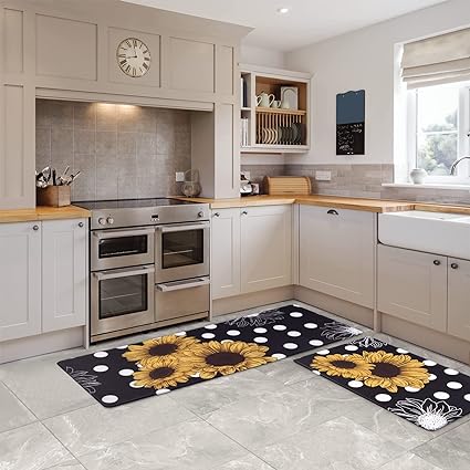 Modern Art Non Slip, Abstract Painting Cushioned Anti Fatigue, Waterproof Kitchen Mats, 18'' x 48'' + 18'' x 30''