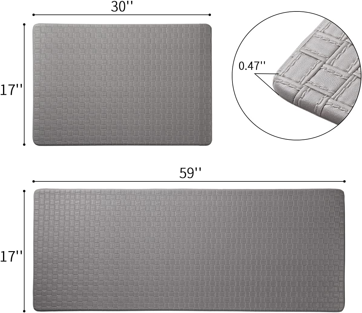 Anti Fatigue PVC Kitchen Floor Mat and Rug, 17"x30"+17"x47",