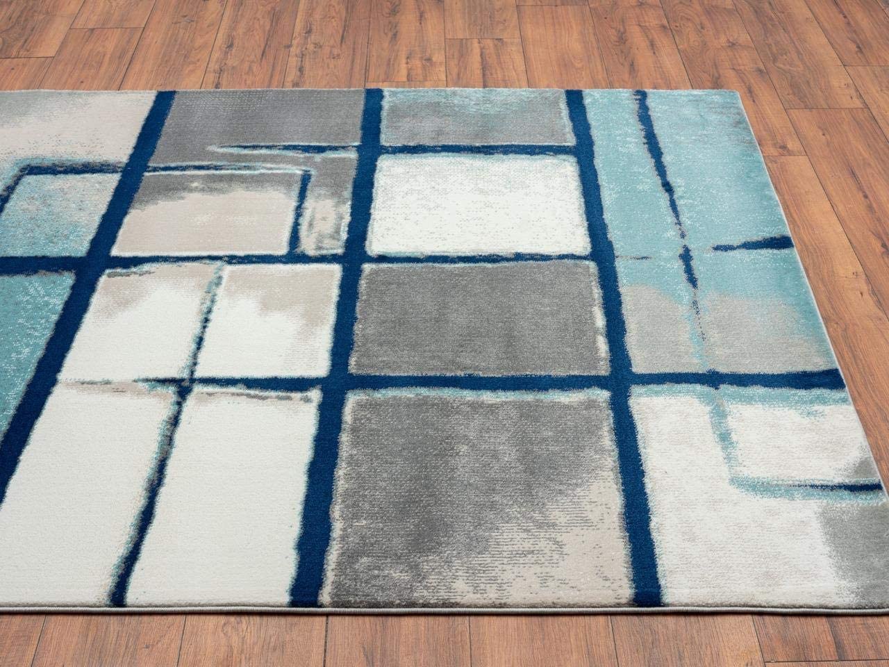 Lagos Collection Blue Art Deco Soft Area Rug
