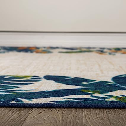 Contemporary Floral Border Non-Shedding Outdoor Rugs - 2' x 7' (Multi)