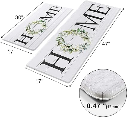 Farmhouse Anti Fatigue Kitchen Mats for Floor 2 Piece Set Cushioned Kitchen Rugs