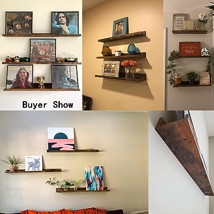 Wall Mounted Floating Shelves Set of 5, for Bathroom, Bedroom, Kitchen, Living Room Storage and Decoration, Brown Small Picture Ledge