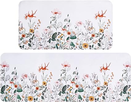 2 Pcs Valentines' Day, Black Kitchen Area Rug Set, Non Slip Backing, Absorbent Anti Fatigue Kitchen Mats