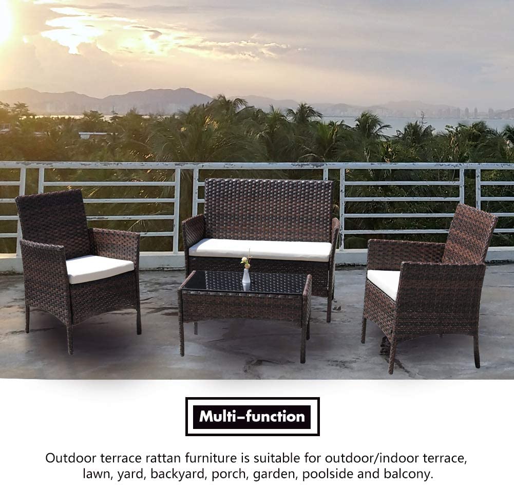 Rattan Patio Indoor/Outdoor Brown/Beige Conversation Set - Chairs / Coffee Table