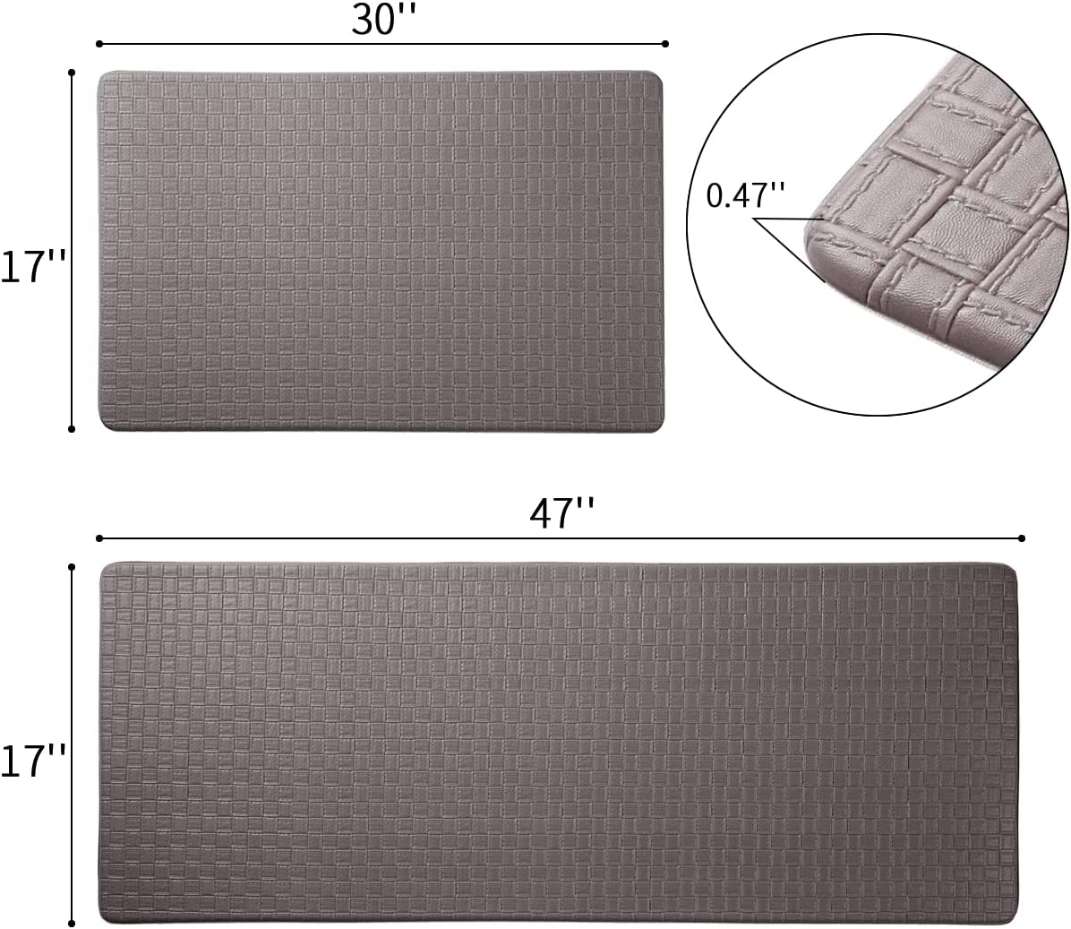 Anti Fatigue PVC Kitchen Floor Mat and Rug, 17"x30"+17"x47",