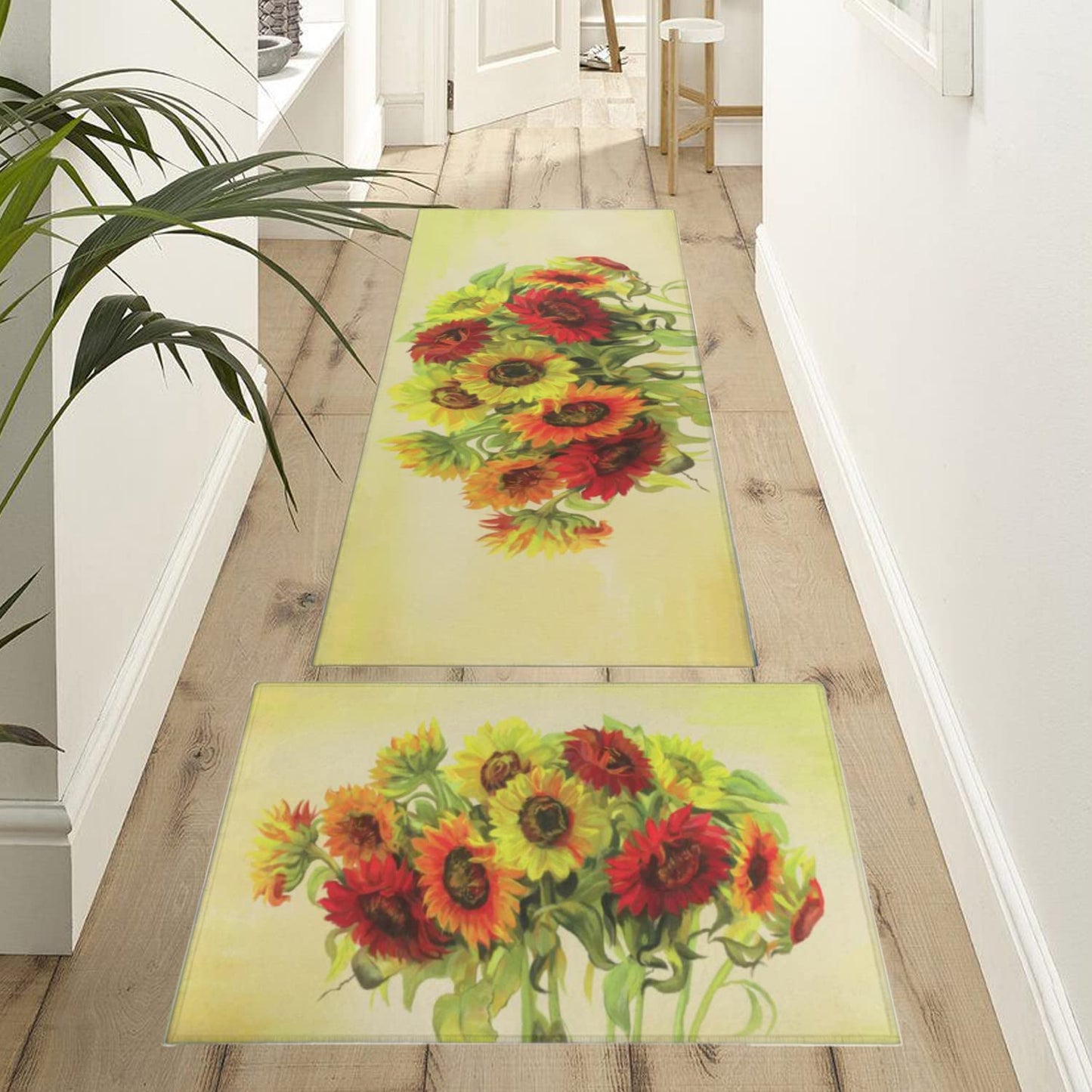 Vintage Mushroom Set of 2, Non Skid Washable Kitchen Mat - (17"x48"+17"x30")