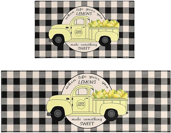 Sets of 2,Abstract Waterproof Art Kitchen Decoration Non-Slip Absorbent Mats, 17x30+17x48inch