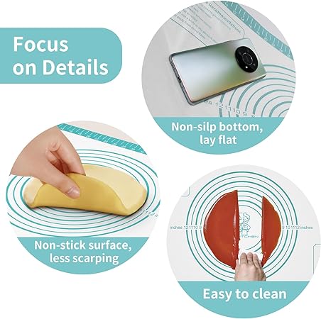 Silicone Pastry Mat for Baking, Pastry Dough Rolling Kneading Mat