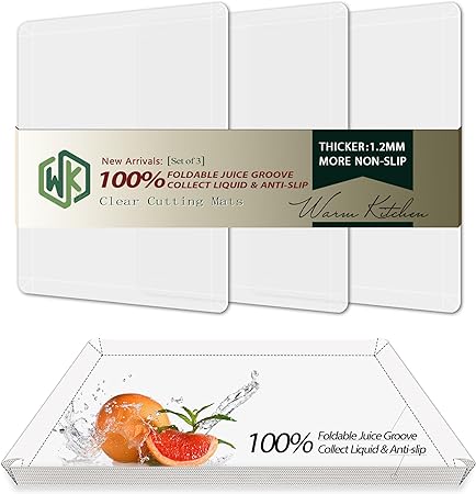 Flexible Plastic Cutting Boards for Kitchen Set of 3, WK Foldable Cutting Board Mats with Juice Grooves, Non Slip Cutting Boards for Meat, Dishwasher Safe, BPA Free, Black