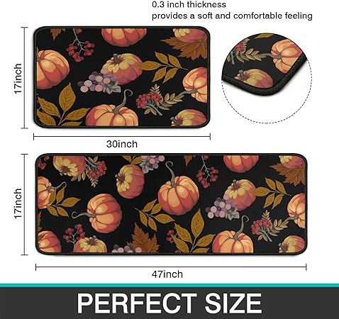 Sets of 2,Abstract Waterproof Art Kitchen Decoration Non-Slip Absorbent Mats, 17x30+17x48inch