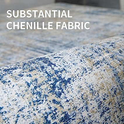 Entryway Abstract Distressed Green Multi Contemporary Carpet Print Chenille Thin Rug