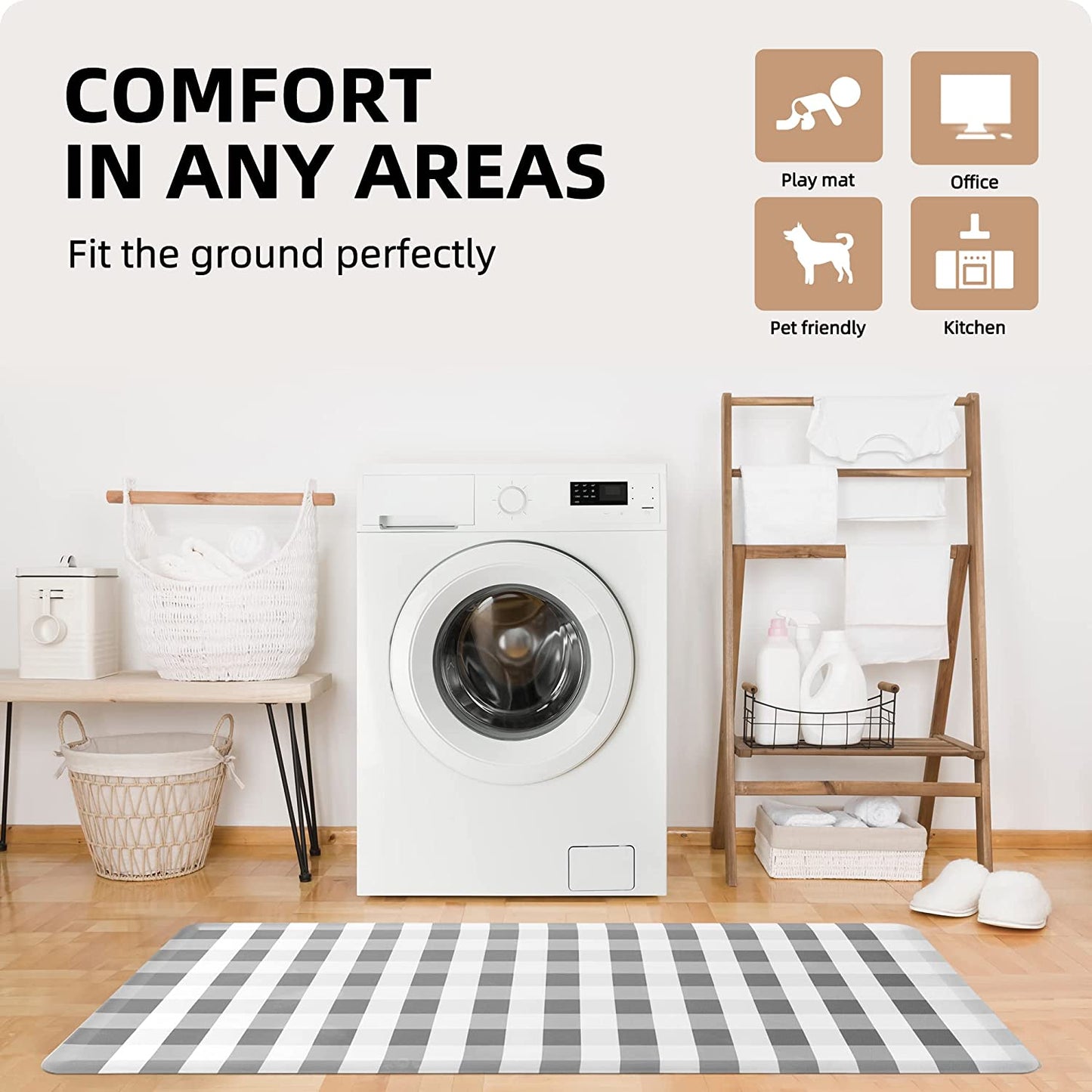 1/2 Inch Thick Cushioned Anti Fatigue Waterproof Kitchen Rug, 17.3"x28"- Grey