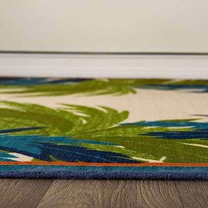 Tropical Floral Border Non-Shedding Outdoor Rugs - 2' x 7'
