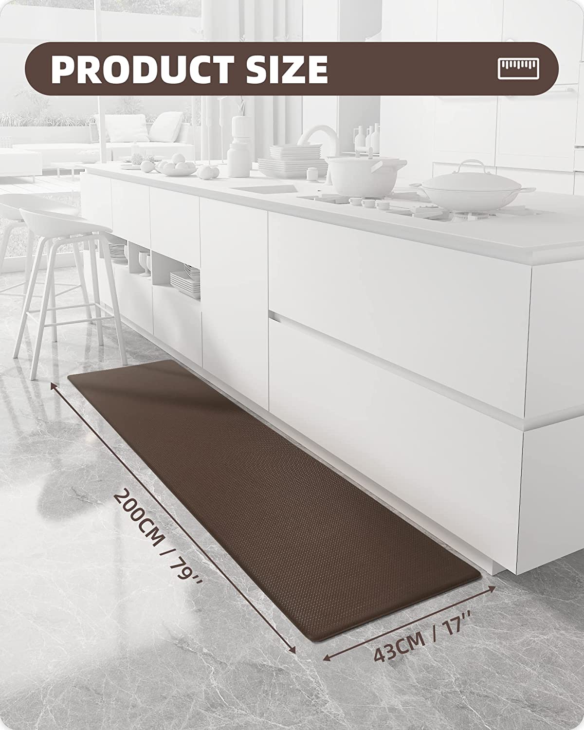 Cushioned Anti Fatigue, Non Slip Padded, 17"x79" Long Foam, Waterproof Stain Resistant, Kitchen Runner Rug