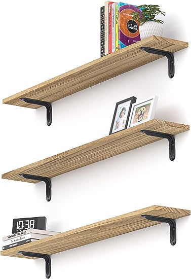 Deep Floating Shelves 10" D x 16.5" W Set of 4, (Dark Brown)