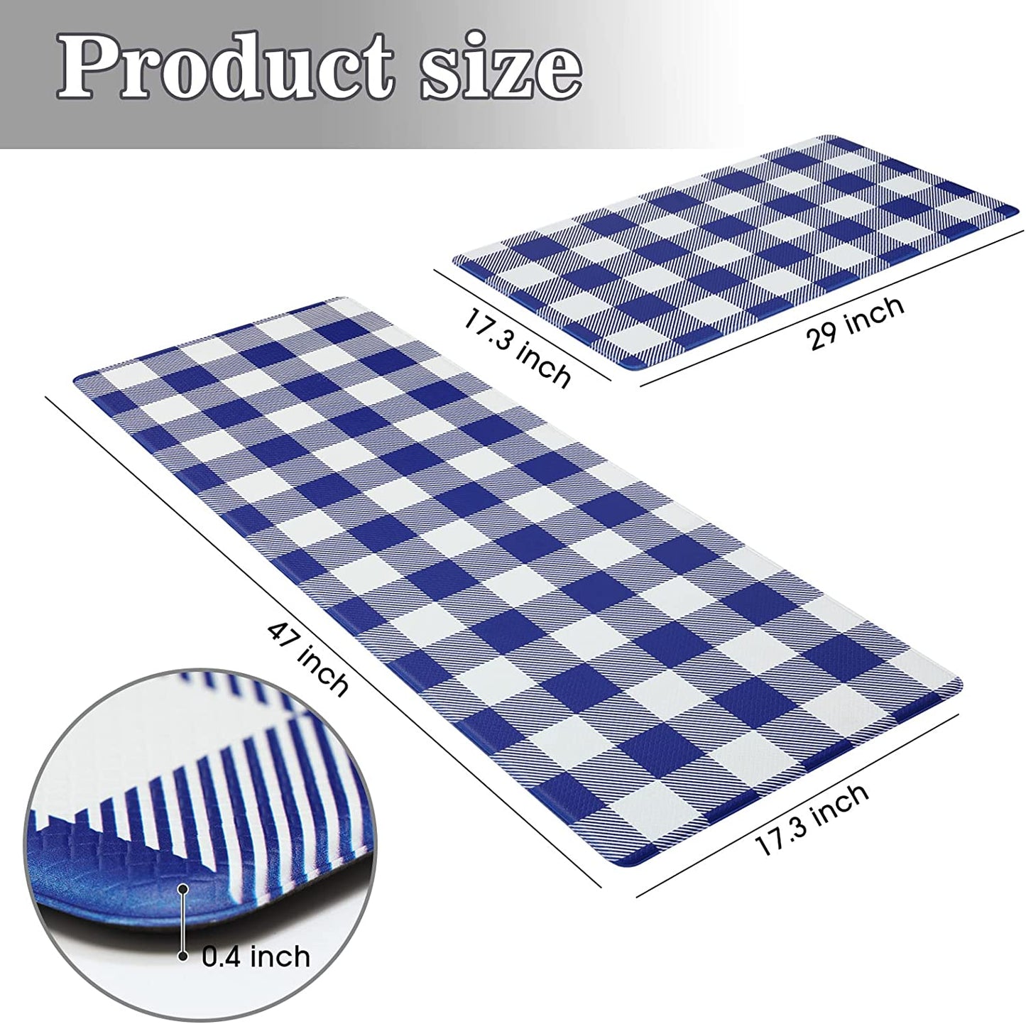 2 PCS Anti Fatigue Non Skid Waterproof Cushioned Black and White Kitchen Rugs