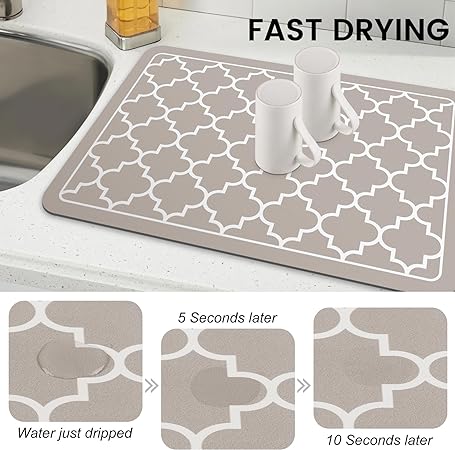 Dish Drying Mat Super Absorbent Drying Mat Large Dish Drying Mats for Kitchen Counter Easy clean Dish Mat Kitchen Drying Mat 15"x 18" Black