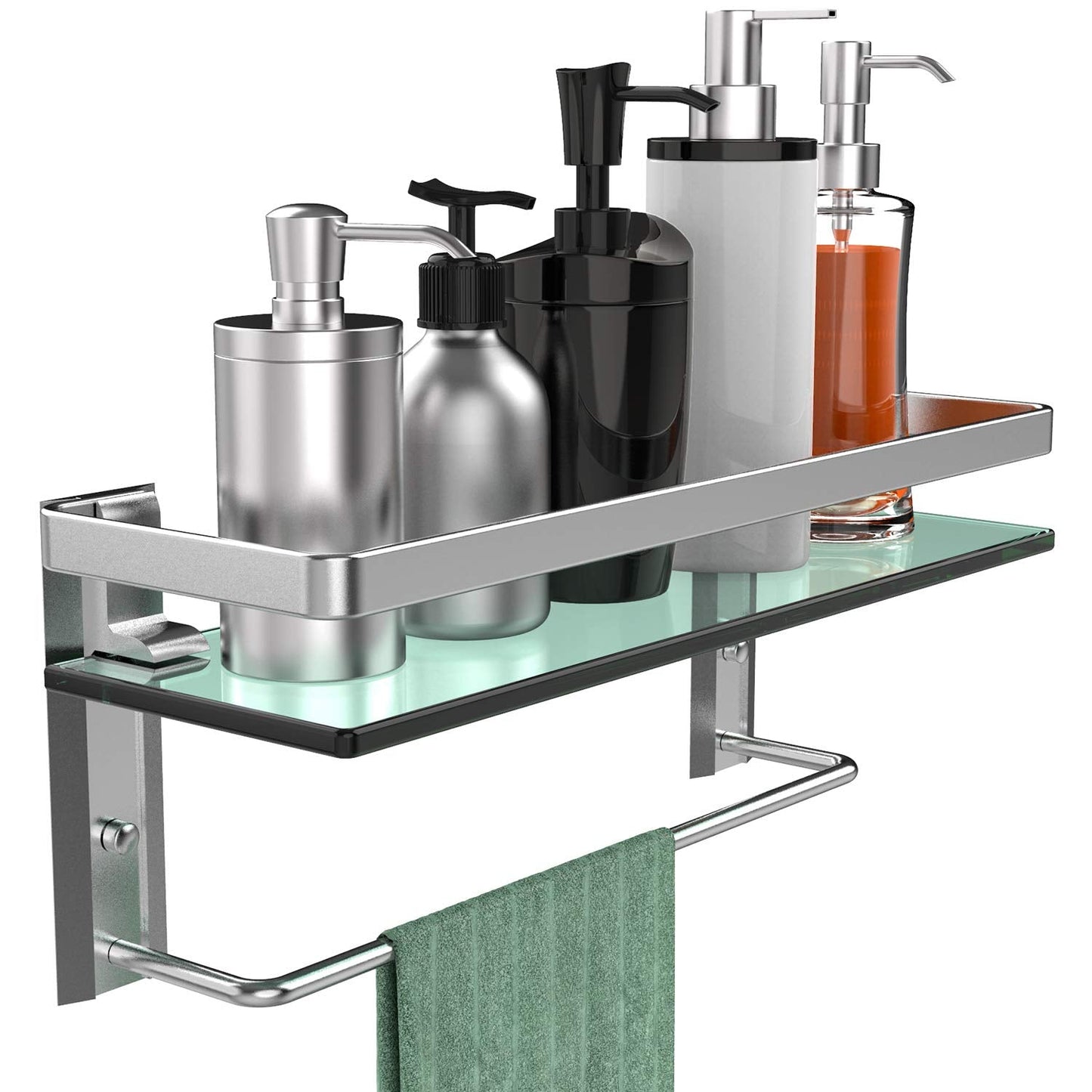 Heavy Duty Wall Mounted Shelves Aluminum Tempered Glass Storage 1 or 2 Tiers