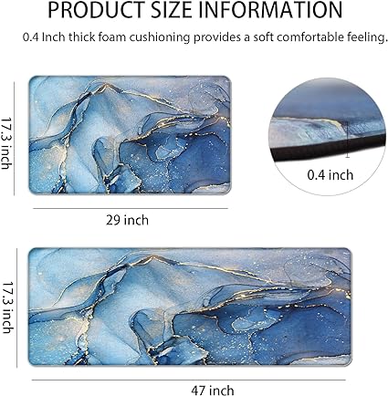 Cushioned Anti Fatigue Set of 2 Abstract Marble Waterproof Non Slip Waterproof Non Slip Kitchen Floor Mat Comfort Memory Foam Standing Mat for Kitchen Floor, Blue