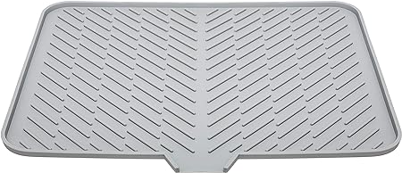 Silicone Dish Hygienic Sturdy Compact Easy to Clean Drying Mat with Built-in Drain Lip, 23 X 17 (Grey)