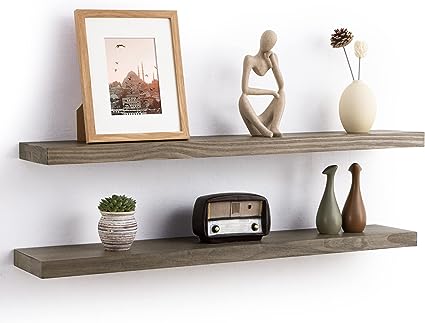 Rustic Solid Wood Wall Shelf Set of 2 - 24"D x 6.7"W x 1.4"H - Dark Walnut Color