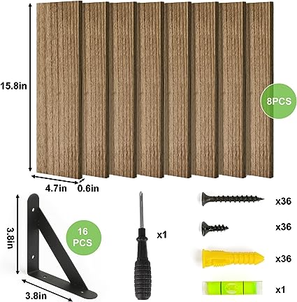 4.7in Rustic Wood Wall Floating Shelves Set of 8 (Dark Carbonized Black)