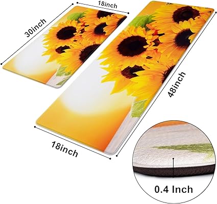 Modern Art Non Slip, Abstract Painting Cushioned Anti Fatigue, Waterproof Kitchen Mats, 18'' x 48'' + 18'' x 30''